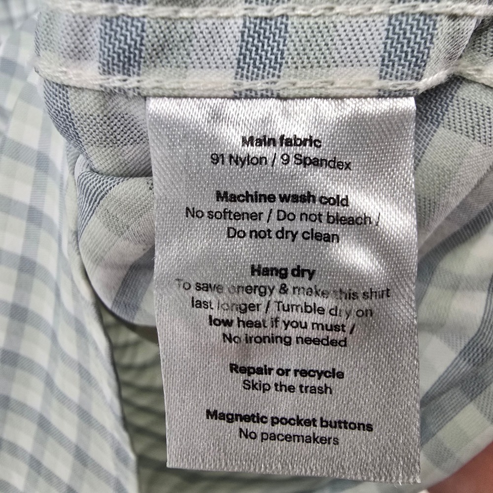 Poncho Fishing Shirt Mens XXL Green White Gingham Plaid Magnetic Pockets Vented - Picture 5 of 8